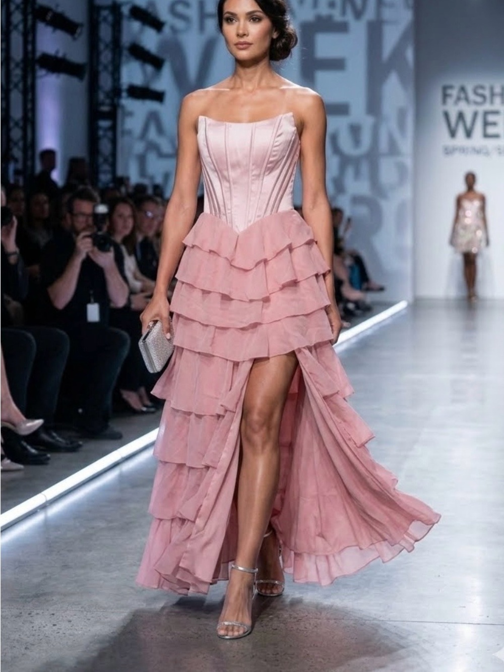 Elegant Pink Ruffled Maxi Dress